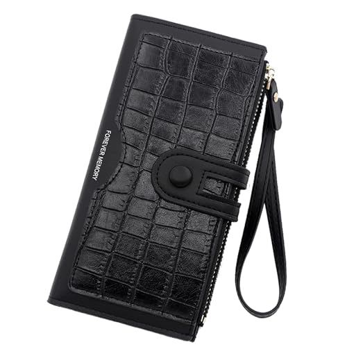 YUEcthynous Geldbeutel Groß,Portemonnaie Geldbörse Frauen Weichem Synthetisches Leder Damen Zipper mit Schnalle Geldbörse Große Kapazität Kunstleder Portmonee Farben mit vielen Fächern (Schwarz) von YUEcthynous