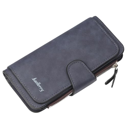 YUEcthynous Geldbeutel Groß,Portemonnaie Geldbörse Frauen Weichem Synthetisches Leder Geldbörse Damen klein und im Portemonnaie Damen in sehr schönen Farben mit vielen Fächern (Dunkelblau) von YUEcthynous