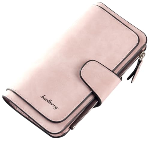 YUEcthynous Geldbeutel Groß,Portemonnaie Geldbörse Frauen Weichem Synthetisches Leder Geldbörse Damen klein und im Portemonnaie Damen in sehr schönen Farben mit vielen Fächern (Hellrosa) von YUEcthynous