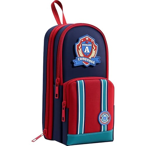 YUEcthynous Große Kapazität Bleistift Box,mit 3 Etagen Reißverschluss Federmäppchen,Multifunktionale Aufbewahrungsbox für Schreibwaren,Bleistiftkasten Boys and Girls Organizer für Schule & Büro(Rot) von YUEcthynous