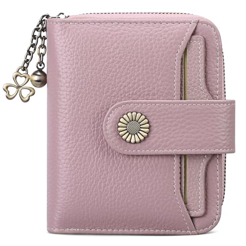 YUEcthynous Pink Geldbörse Damen Geldbeutel aus Echtes Leder Frauen, RFID Schutz Doppelreißverschluss Geldbörsen Brieftasche Handy Geldbörse mit Mehreren Karten Slots für Münzen Bargeld Rechnung von YUEcthynous