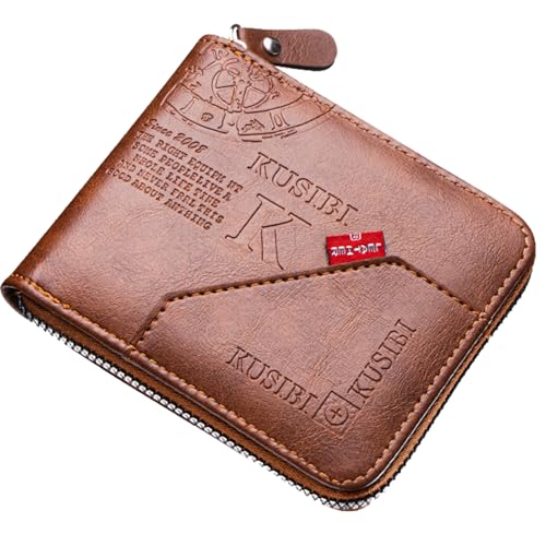 YUEcthynous Wallets for Men,Vintage Geldbörse für Herren Geldbörse mit Reißverschluss Leather Men Wallet with ID Window and Multi Card Slots Kleine Herren-Ledergeldbörse(Braun) von YUEcthynous