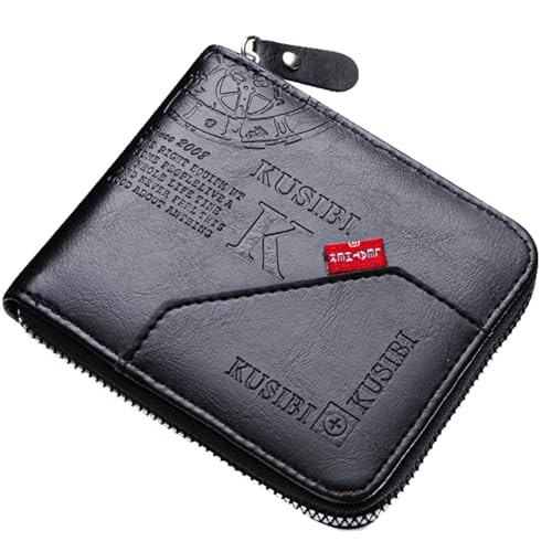 YUEcthynous Wallets for Men,Vintage Geldbörse für Herren Geldbörse mit Reißverschluss Leather Men Wallet with ID Window and Multi Card Slots Kleine Herren-Ledergeldbörse(Schwarz) von YUEcthynous