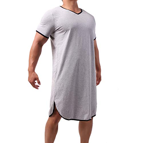 YUFEIDA Herren Pyjama Tops Baumwolle Nachthemd Schlafshirts Bequem Nachtwäsche Nachthemden Lose Pyjama Roben von YUFEIDA
