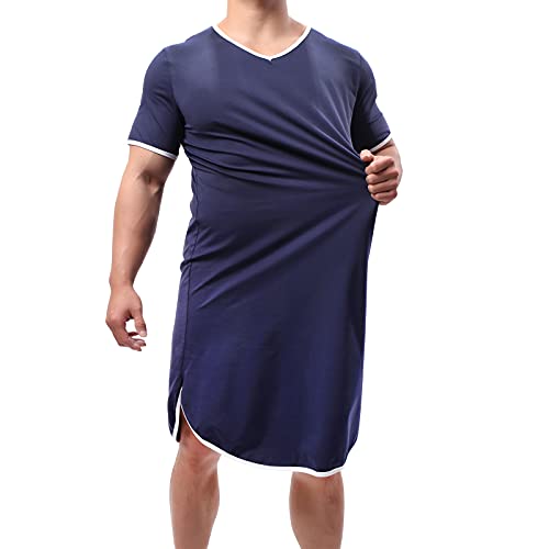 YUFEIDA Herren Pyjama Tops Baumwolle Nachthemd Schlafshirts Bequem Nachtwäsche Nachthemden Lose Pyjama Roben von YUFEIDA