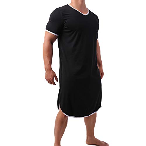 YUFEIDA Herren Pyjama Tops Baumwolle Nachthemd Schlafshirts Bequem Nachtwäsche Nachthemden Lose Pyjama Roben von YUFEIDA