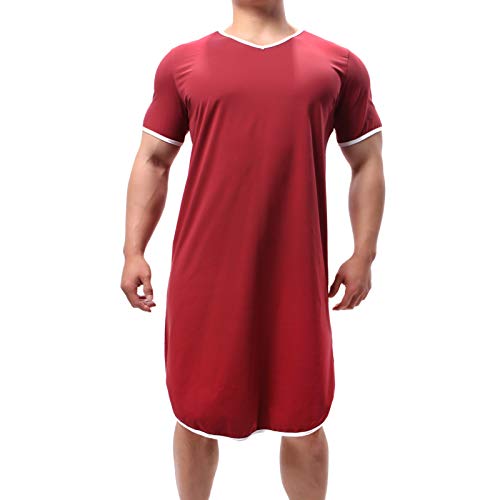 YUFEIDA Herren Pyjama Tops Baumwolle Nachthemd Schlafshirts Bequem Nachtwäsche Nachthemden Lose Pyjama Roben von YUFEIDA