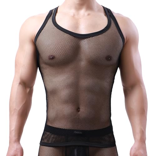 Herren Shirt Netzhemd Netzshirt ohne Arm Ringershirt Unterhemd Tops von YUFEIDA