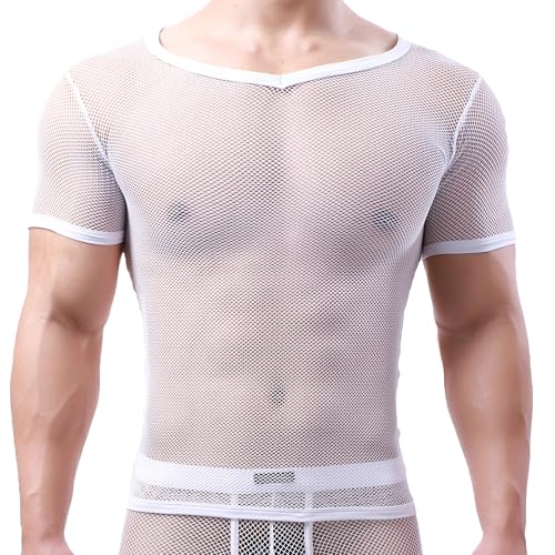 Herren Shirt Netzhemd Netzshirt ohne Arm Ringershirt Unterhemd Tops von YUFEIDA