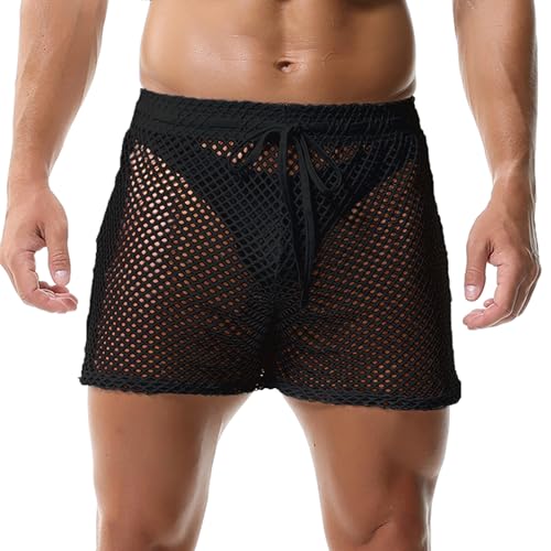 YUFEIDA Herren Boxershorts Fischnetz Kordelzug Männer Shorts Tunnelzug Aktiv Workout Casual Shorts Mesh Atmungsaktiv Sportleggings für Herren von YUFEIDA