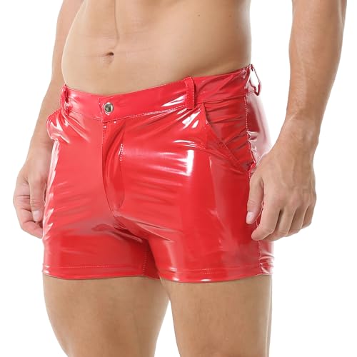 YUFEIDA Herren Boxershorts PU Leder Shorts Kurz mit Taschen Reißverschluss Party Club Boxershorts für Herren von YUFEIDA