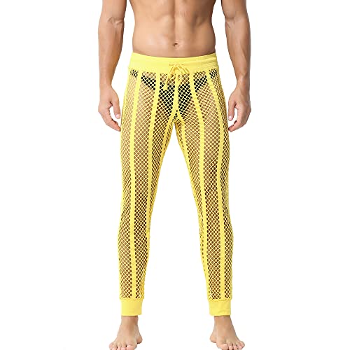 YUFEIDA Herren Fishnet Legging Hose Kordelzug Bottom Low Rise Muscle Fit Long Pants See Through Mesh Leggings Bottoms YUFEIDA Herren Fishnet Legging Hose Kordelzug Bottom Low Rise Muscle Fit Long Pants See Through Mesh Leggings Bottoms von YUFEIDA