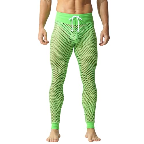 YUFEIDA Herren Lange Unterhosen Fischnetz Mesh atmungsaktiv Hose Taille verstellbar Strumpfhose Leggings Sportleggings für Herren von YUFEIDA