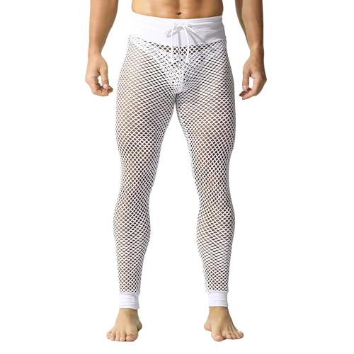 YUFEIDA Herren Lange Unterhosen Fischnetz Mesh atmungsaktiv Hose Taille verstellbar Strumpfhose Leggings Sportleggings für Herren von YUFEIDA