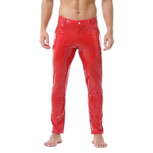 YUFEIDA Herren Leggings Hose Klassisch Wetlook PU Kunstleder Lange Hose Reißverschluss Taschen Casual Motorrad Cosplay Tanz Bühne Party Club Leggings Hose für Herren von YUFEIDA