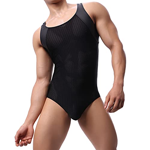 YUFEIDA Herren Sexy Wrestling Singlet Slim Fit Boxer Overall Einteiler Sportshirt Atmungsaktiv Unterwäsche Leotard Bodysuit, Schwarz , M von YUFEIDA