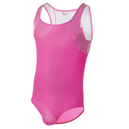 YUFEIDA Herren Sexy Wrestling Singlet Slim Fit Boxer Overall Einteiler Sportshirt Atmungsaktiv Unterwäsche Leotard Bodysuit, rose, L von YUFEIDA