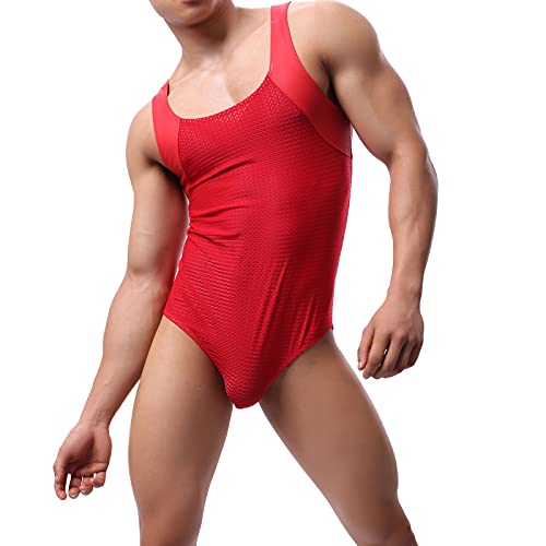 YUFEIDA Herren Sexy Wrestling Singlet Slim Fit Boxer Overall Einteiler Sportshirt Atmungsaktiv Unterwäsche Leotard Bodysuit, rot, M von YUFEIDA