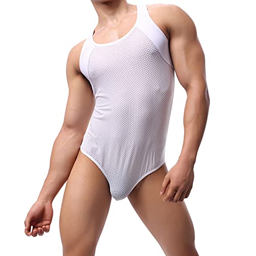 YUFEIDA Herren Sexy Wrestling Singlet Slim Fit Boxer Overall Einteiler Sportshirt Atmungsaktiv Unterwäsche Leotard Bodysuit, weiß, L von YUFEIDA