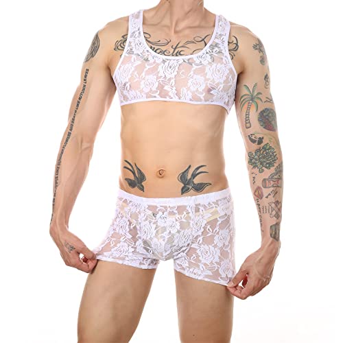 YUFEIDA Herren Slips Unterwäsche Spitze Körper Brust Mini Crop Tops Neuheit Spitze Dessous Unterwäsche Set für Männer von YUFEIDA