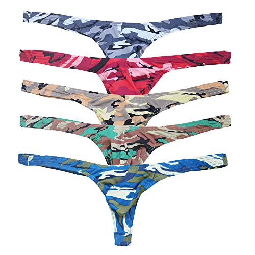 YUFEIDA Herren Tanga Strings Unterwäsche G-String Camouflage Low Rise Unterhose Pack von YUFEIDA
