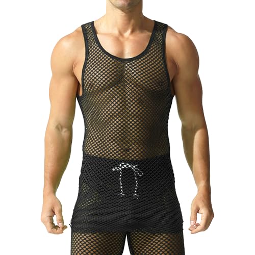 YUFEIDA Herren Unterhemd Netzhemd Netzshirt Mit Arm Ringershirt Atmungsaktiv Unterhemd Tank Tops von YUFEIDA