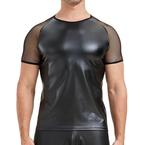 YUFEIDA Herren Unterhemden Ärmellose Tanktops Kunstleder Muscle Fit Weste Tops Hemden Mode Unterhemden von YUFEIDA