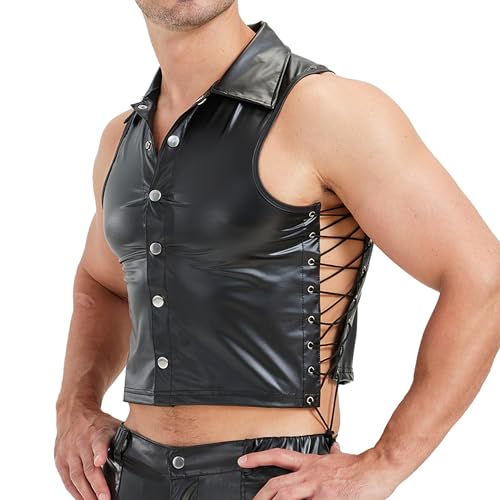 YUFEIDA Herren Unterhemden Ärmellose Tanktops Kunstleder Muscle Fit Weste Tops Hemden Mode Unterhemden von YUFEIDA