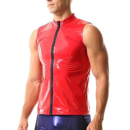 YUFEIDA Herren Unterhemden Ärmellose Tanktops Kunstleder Muscle Fit Weste Tops Hemden Mode Unterhemden von YUFEIDA