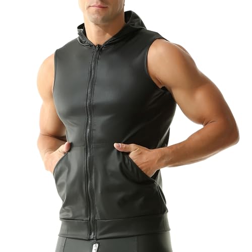 YUFEIDA Herren Unterhemden Ärmellose Tanktops Kunstleder Muscle Fit Weste Tops Hemden Mode Unterhemden von YUFEIDA