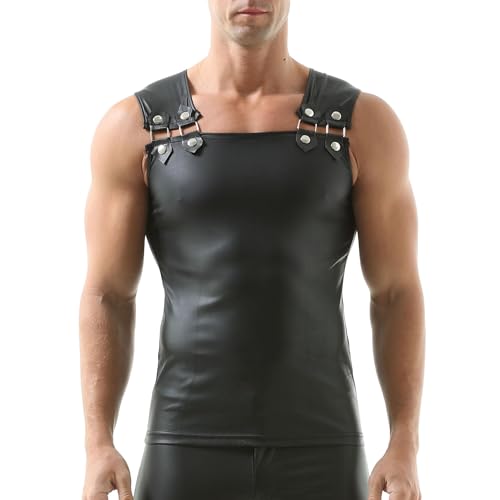 YUFEIDA Herren Unterhemden Ärmellose Tanktops Kunstleder Muscle Fit Weste Tops Hemden Mode Unterhemden von YUFEIDA