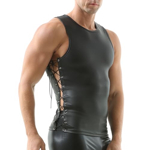 YUFEIDA Herren Unterhemden Ärmellose Tanktops Verstellbare Musclar Tops Kunstlederhemden Mode Unterhemden von YUFEIDA