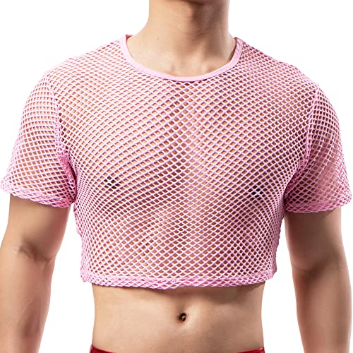 YUFEIDA Herren Unterhemden Fishnet Crop Top Mesh Durchsichtig Crop Half Tank Tops Neuheit T-Shirts Unterhemden für Herren von YUFEIDA