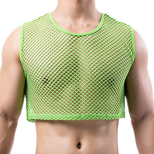 YUFEIDA Herren Unterhemden Fishnet Crop Top Mesh Durchsichtig Crop Half Tank Tops Neuheit T-Shirts Unterhemden für Herren von YUFEIDA