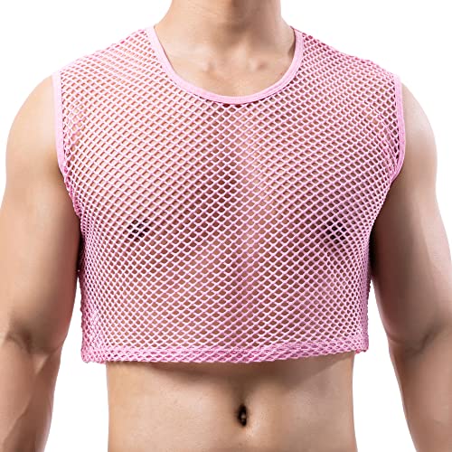 YUFEIDA Herren Unterhemden Fishnet Crop Top Mesh Durchsichtig Crop Half Tank Tops Neuheit T-Shirts Unterhemden für Herren von YUFEIDA