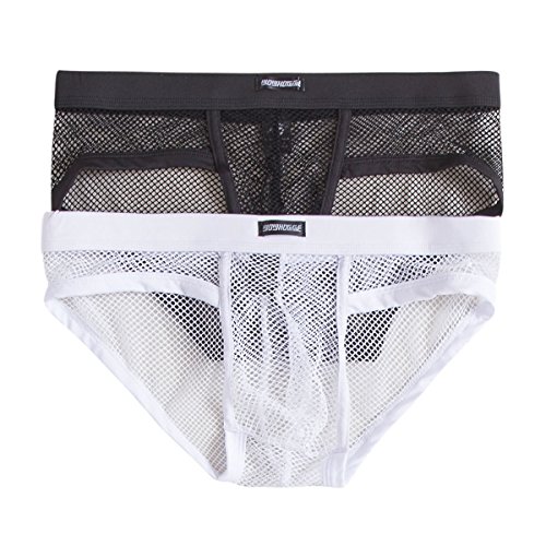 YUFEIDA Sexy Herren Bikini Slips Bademode Mesh Boxershorts Jockstrap Unterwäsche 2-Pack (Briefs of 2, L) von YUFEIDA