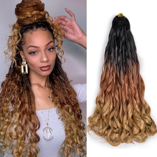 22 Inch French Curl Braiding Hair 8 Packs Natural Black Synthetic French Curl Crochet Hair for Black women (C14,22Inch (Pack of 8)) von YUFEIHE