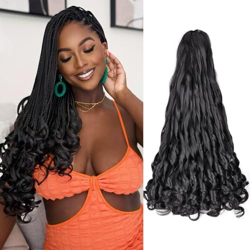 22 Inch French Curl Braiding Hair Loose Wave Pre Stretched Braiding Hair Synthetic French Curl Crochet Hair for Black Women (1B#, 22 Inch (Pack of 8)) von YUFEIHE