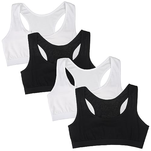 4 Pack Mädchen Sport BH,Bustier Mädchen mit Breiten Mädchen-BHs Sport bh Mädchen 12 Jahre Baumwolle Trägertop für Kinder Tweens Teenager Bh Teenager Mädchen 12 Unterhemden für Mädchen, Weiß Schwarz von YUFFQOPC