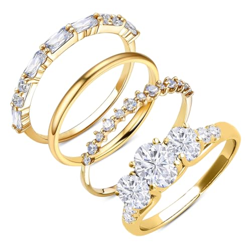 YUFFQOPC 4 Stück Ring Gold Set Frauen, 14 Karat Vergoldete Ringe, Stapelbare Daumenringe, Dünner Fingerring, Einfacher Bandring, Verlobungsring ((54(17.3))) von YUFFQOPC