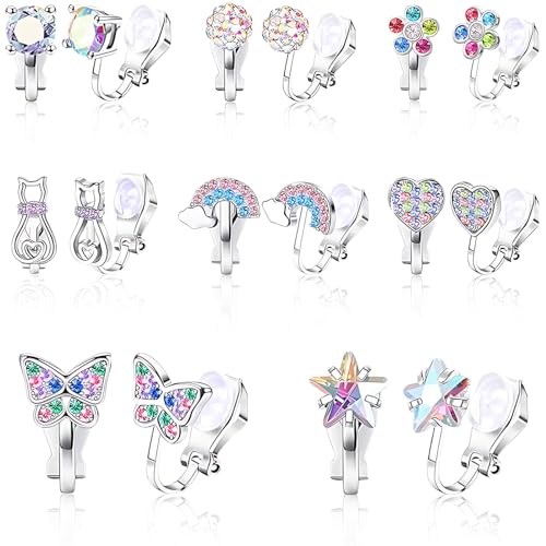 Clip Ohrringe 8 Paar Ohrclips Kinder Ohne Ohrlöcher Clip on Ohrringe Mädchen mit Schmetterlinge Blumen Liebe Schildkröten Hypoallergene Ohrclips für Kinder Mädchen Geschenk (Kombination 2) von YUFFQOPC