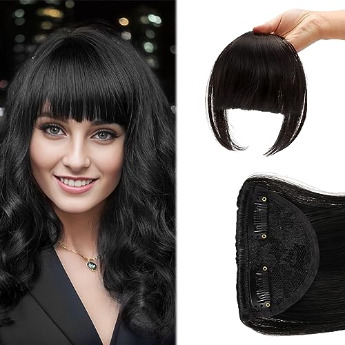 Clip-In Pony Haarteil - Synthetische Haarverlängerungen Front Fringe Extensions - Echthaar Haarteile für Frauen (Schwarz) von YUFFQOPC