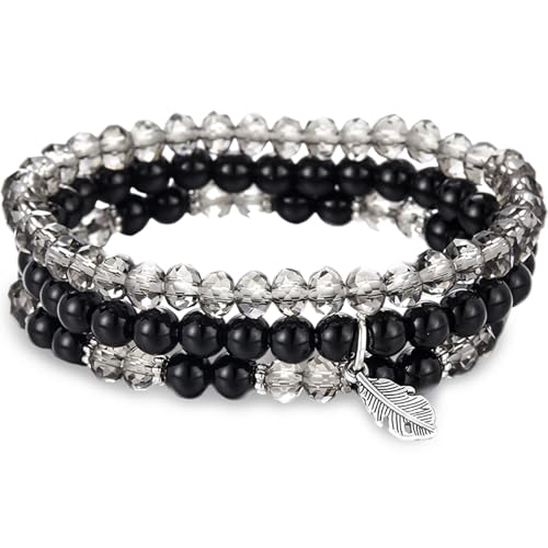Perlenarmband Stretch Damen, Chakra Stein Kristall Echte Steine-Edelsteine für Damen Freundin Schmuck Geburtstagsgeschenk Weihnachtsgeschenke für Frauen (Schwarze) von YUFFQOPC