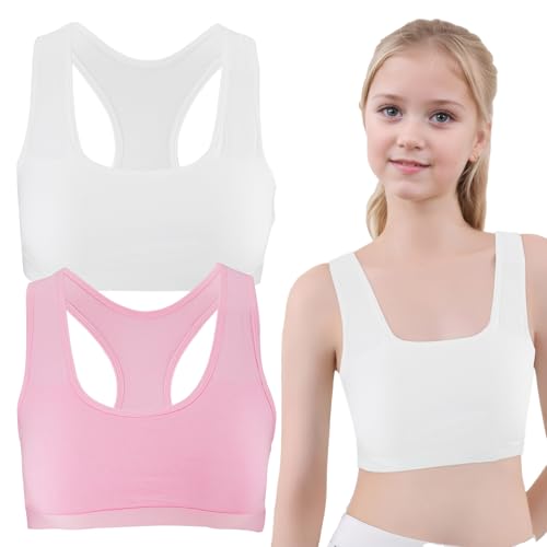 YUFFQOPC 2er Bustier Mädchen BH Mädchen Sport BHS Teens Unterwäsche,Training BHS mit Fest Gepolsterte und Verstellbarem Schultergurt, Mädchen Bustier Mädchen Gepolsterte für 13-18 Jahre von YUFFQOPC