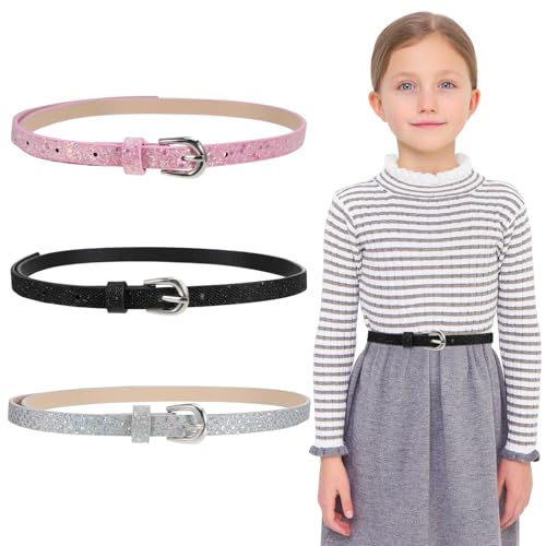 YUFFQOPC 3 Stück kindergürtel mädchen, PU Leder Kinder Gürtel Mädchen, Skinny Gürtel, Verstellbarer Glitzergürtel, Süßer Schmaler Kindergürtel für Jeans Rock Kleidung YUFFQOPC 3 Stück kindergürtel mädchen, PU Leder Kinder Gürtel Mädchen, Skinny Gürtel, Verstellbarer Glitzergürtel, Süßer Schmaler Kindergürtel für Jeans Rock Kleidung von YUFFQOPC