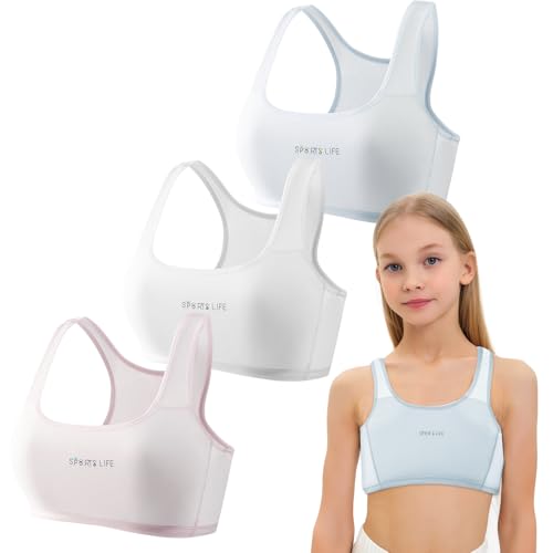 YUFFQOPC 3er-Pack Bustier Mädchen,Mädchen Sport BHS Baumwolle Sport BH Teens Unterwäsche Bralette Top Bustier für 8-14 Jahre Kinder und Kleine Brüste Damen von YUFFQOPC
