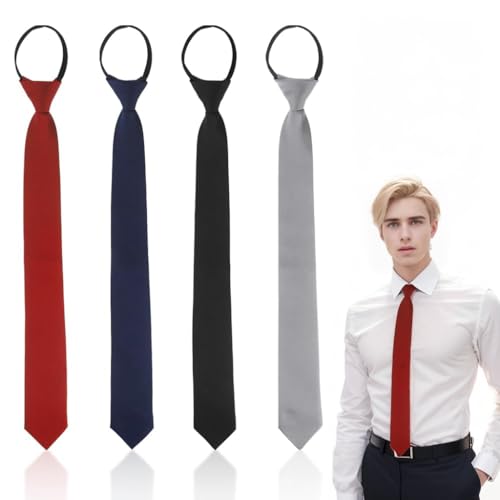 YUFFQOPC 4 Stück Krawatten für Herren, Schmale Herren Krawatten Einfarbig 6cm,Tragbare Männerkrawatte Schlips für Büro Festliche Veranstaltungen Freizeit,DunkelRot Dunkelblau Schwarz Grau von YUFFQOPC
