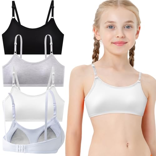 YUFFQOPC 4er Bustier Mädchen BH Mädchen Sport BHS Teens Unterwäsche, Mädchen Bustier Mädchen Gepolsterte Training BHS mit Fest Gepolsterte und Verstellbarem Schultergurt, Mädchen-BHS für 13-18 Jahre von YUFFQOPC