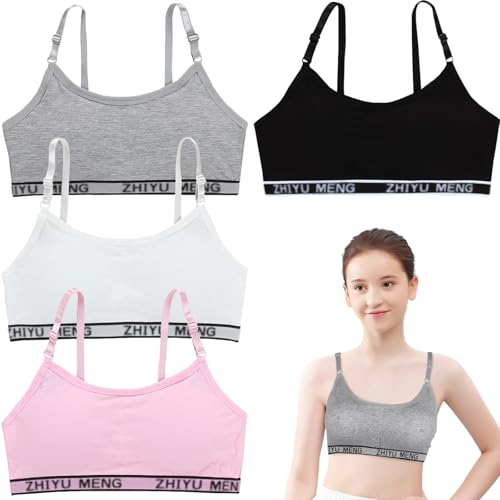 YUFFQOPC 4er Mädchen Sport BHS, Bustier Mädchen BH Teens Unterwäsche Mädchen Bustier mit Abnehmbar Gepolsterte und Verstellbarem Schultergurt, Training BHS Weicher und bequemer Unterwäsche von YUFFQOPC