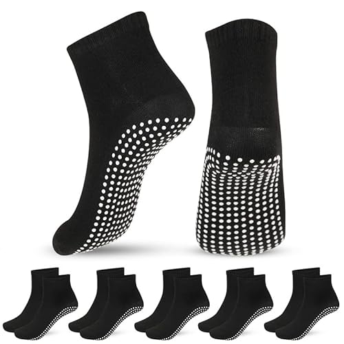 YUFFQOPC Yoga Socken,Grip rutschfeste Anti Rutsch Socken für Frauen und Männer Unisex rutschfeste Anti Slip Barre Socken für Yoga Home Workout Barre Pilates Schwangerschaft Krankenhaus (5 schwarz) von YUFFQOPC